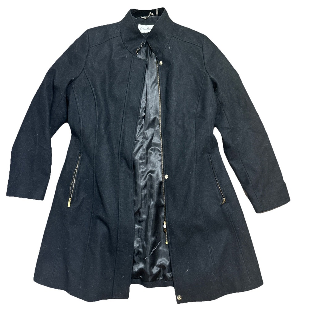 Calvin Klein Women's Quilted Coat - Black & Silver Accents With Detachable Hood